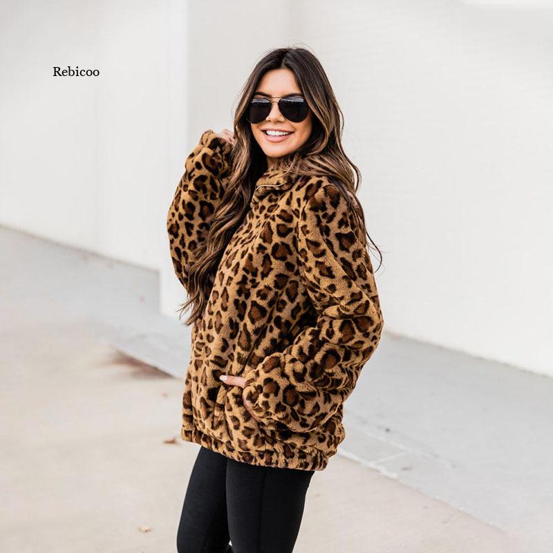 Turn-Down Collar Faux Fur Leopard Printed Jacket - Fashion Damsel
