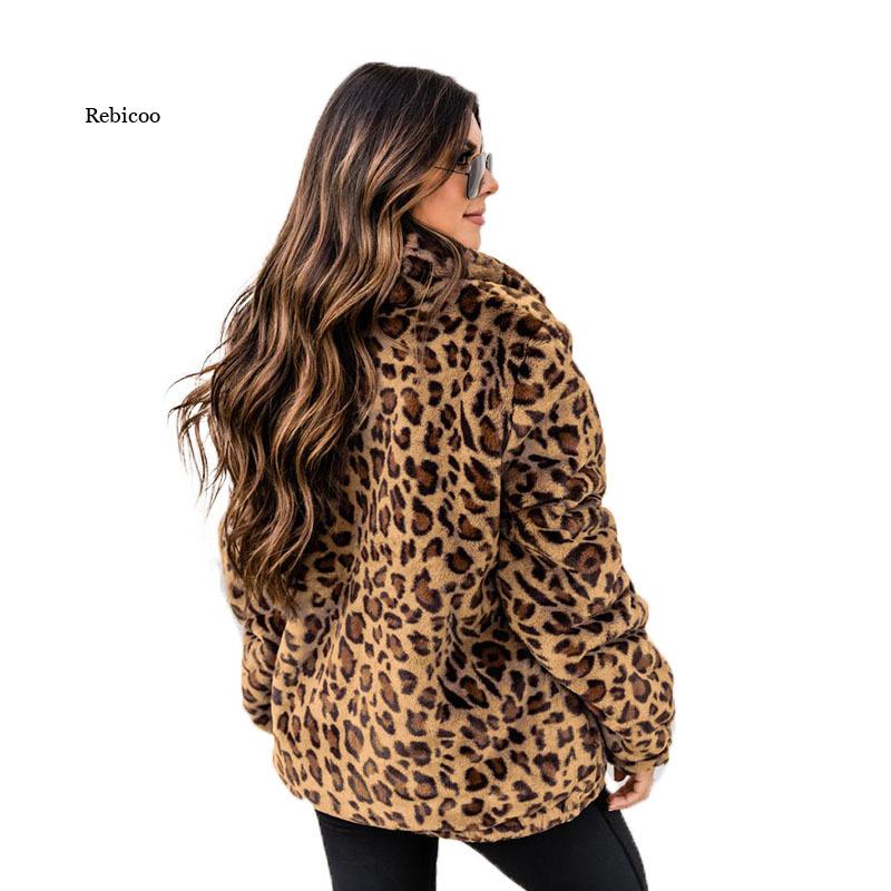 Turn-Down Collar Faux Fur Leopard Printed Jacket - Fashion Damsel