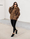 Turn-Down Collar Faux Fur Leopard Printed Jacket - Fashion Damsel