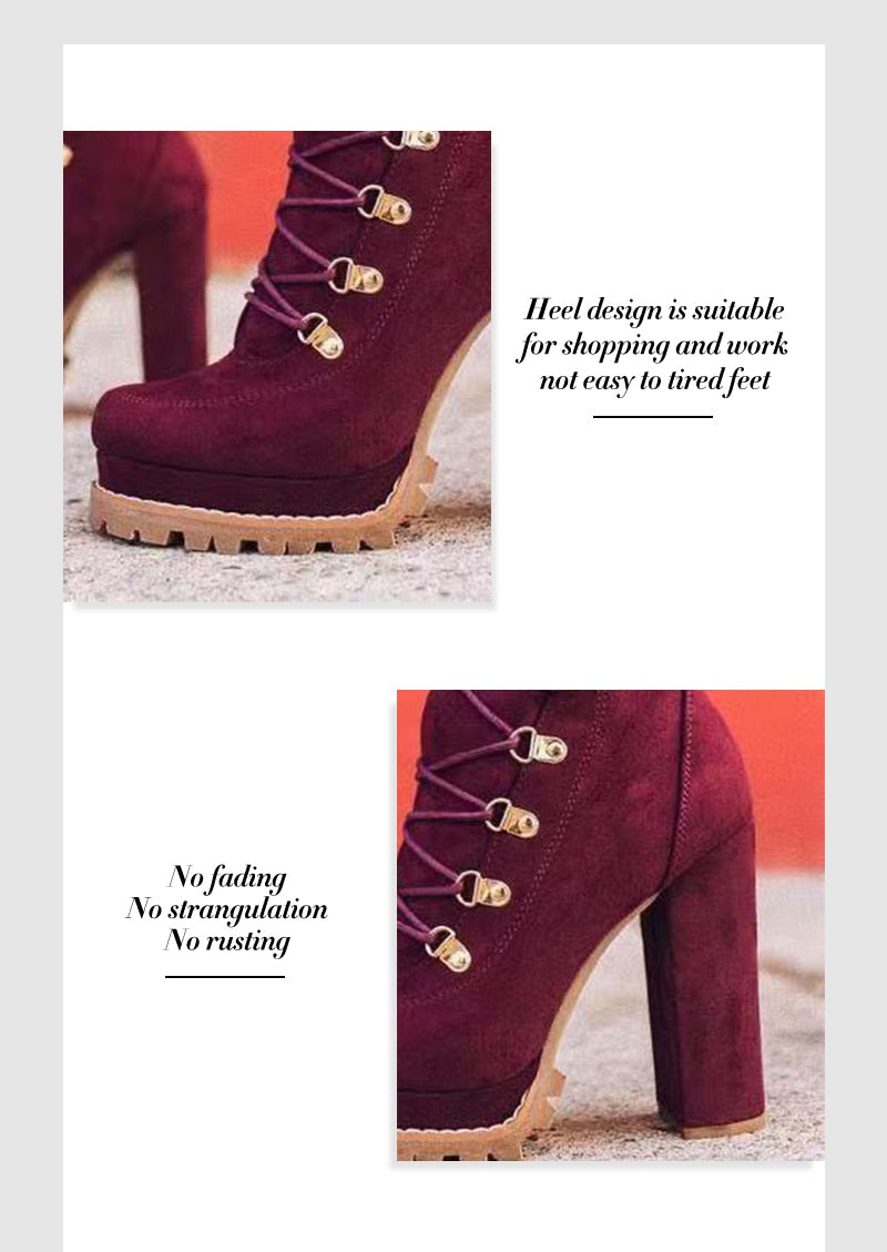 Platform Rivet Ankle Lace-Up Boots