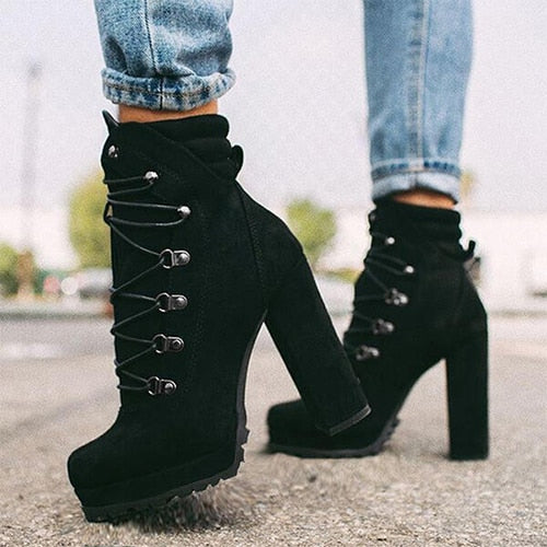 Platform Rivet Ankle Lace-Up Boots