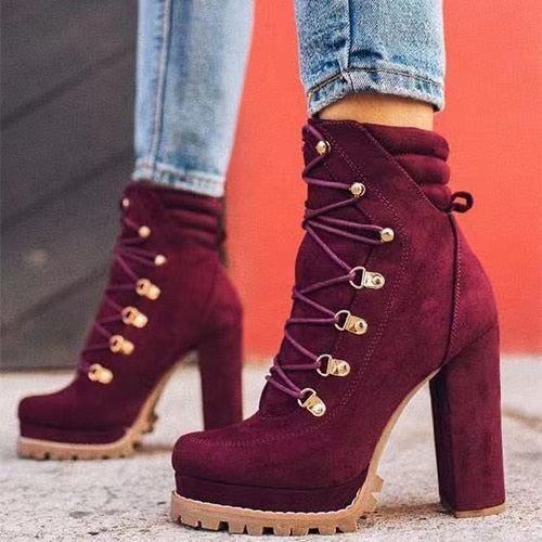 Platform Rivet Ankle Lace-Up Boots