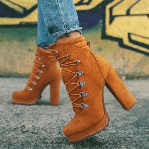 Platform Rivet Ankle Lace-Up Boots