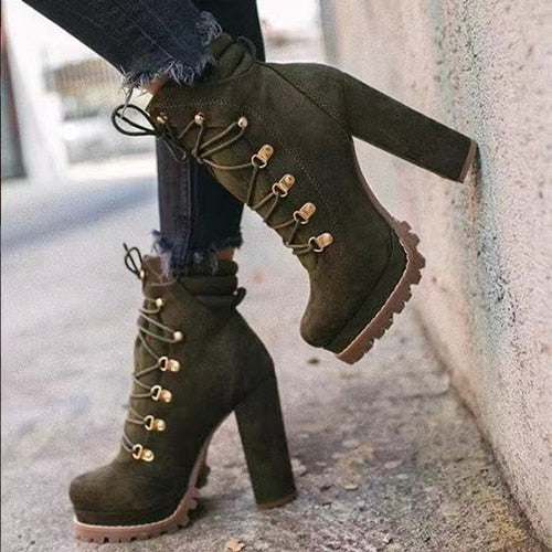 Platform Rivet Ankle Lace-Up Boots