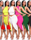 Pleated Sexy Backless Long Skirts Set