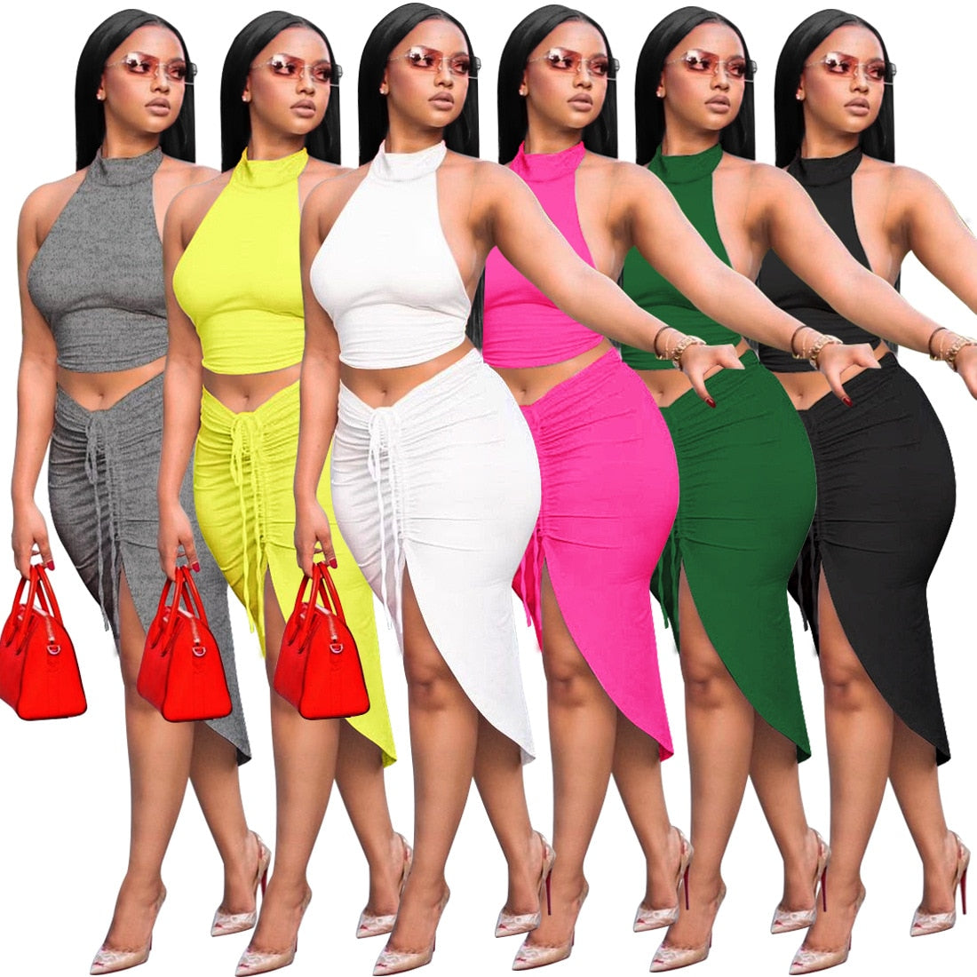 Pleated Sexy Backless Long Skirts Set
