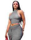 Pleated Sexy Backless Long Skirts Set