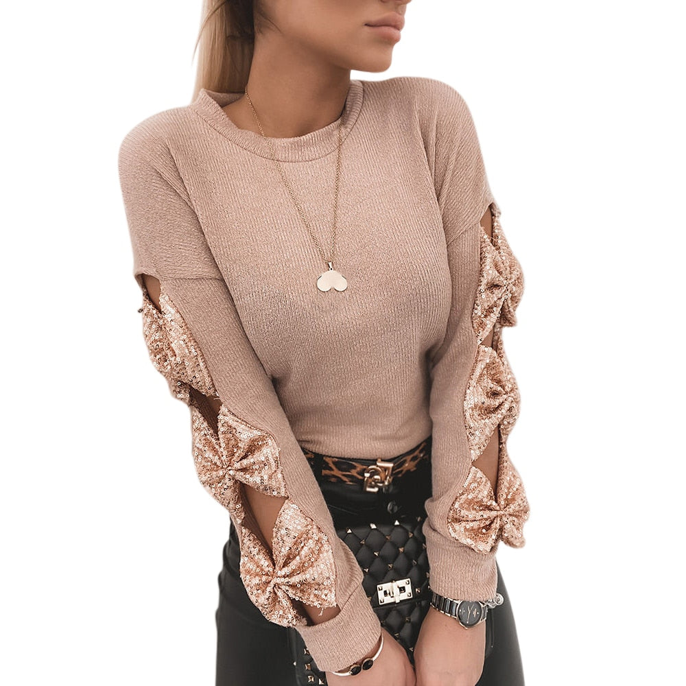 Elegant Solid Color Sequin Top