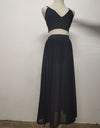 V Neck Solid Crop Top And Sheer High Slit Maxi Skirt Dress Set