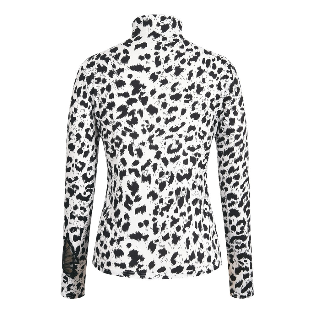 Long Sleeve Leopard Print Turtleneck Blouse - Fashion Damsel