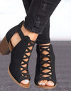 Hollow Out Square Heel Peep Toe Sandals