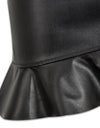 High Waist Black Ruffle Asymmetric Leather Pu Skirt