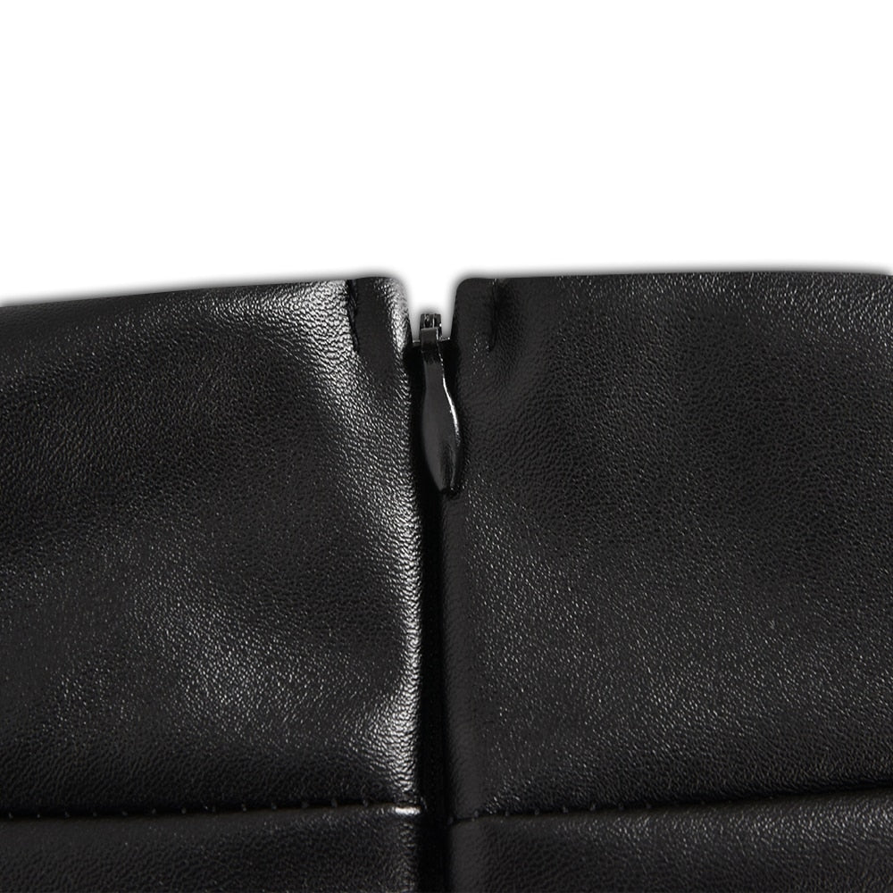 High Waist Black Ruffle Asymmetric Leather Pu Skirt