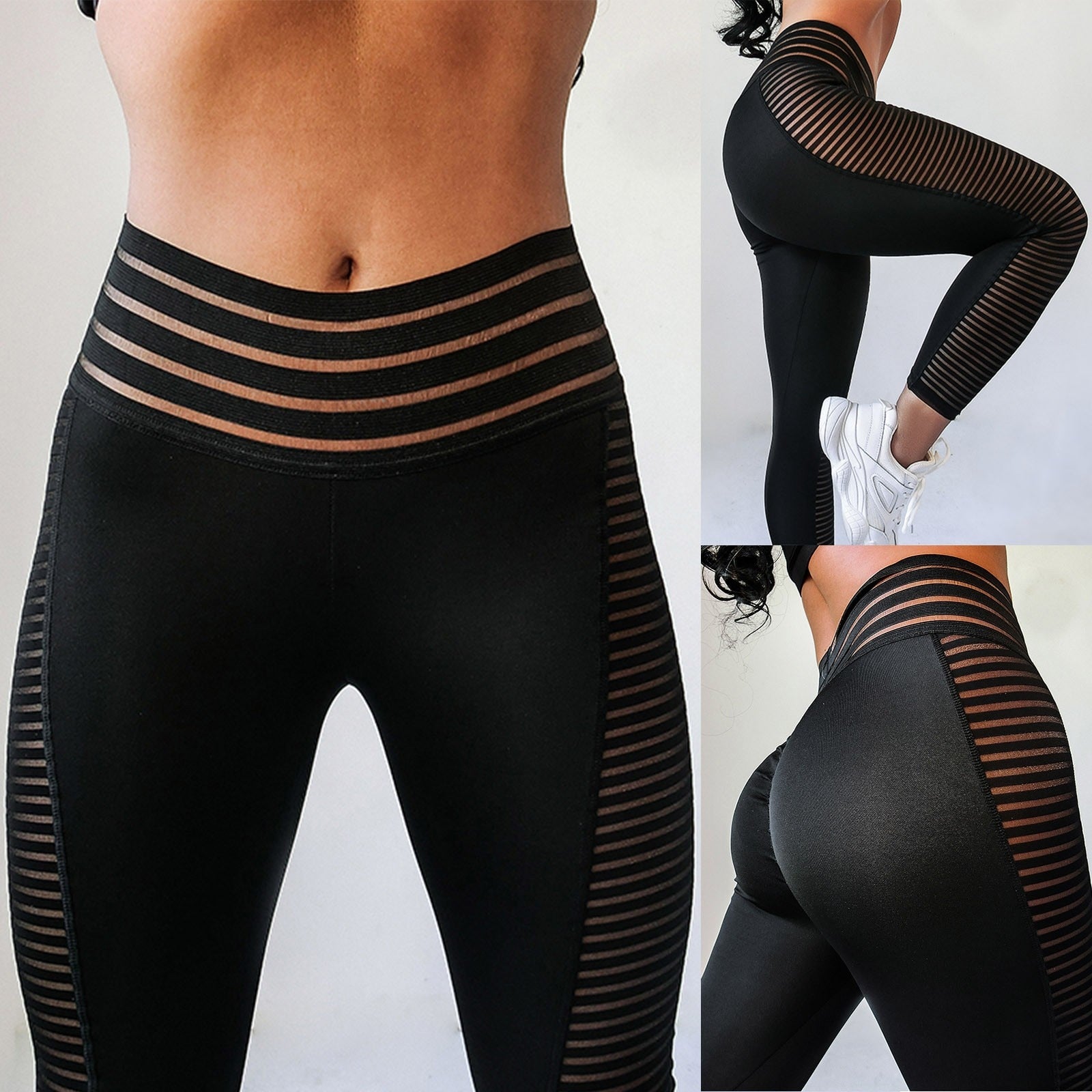Black Mesh Workout Sport Leggings - Fashion Damsel