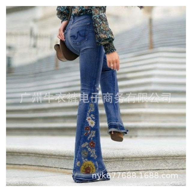 Wide Legged Denim Bell Bottom Pants