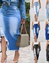 HOT SALE! High Waist Ripped Split Denim Long Skirt - Fashion Damsel