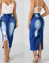 HOT SALE! High Waist Ripped Split Denim Long Skirt - Fashion Damsel