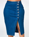 Vintage Button Long Skirt Denim