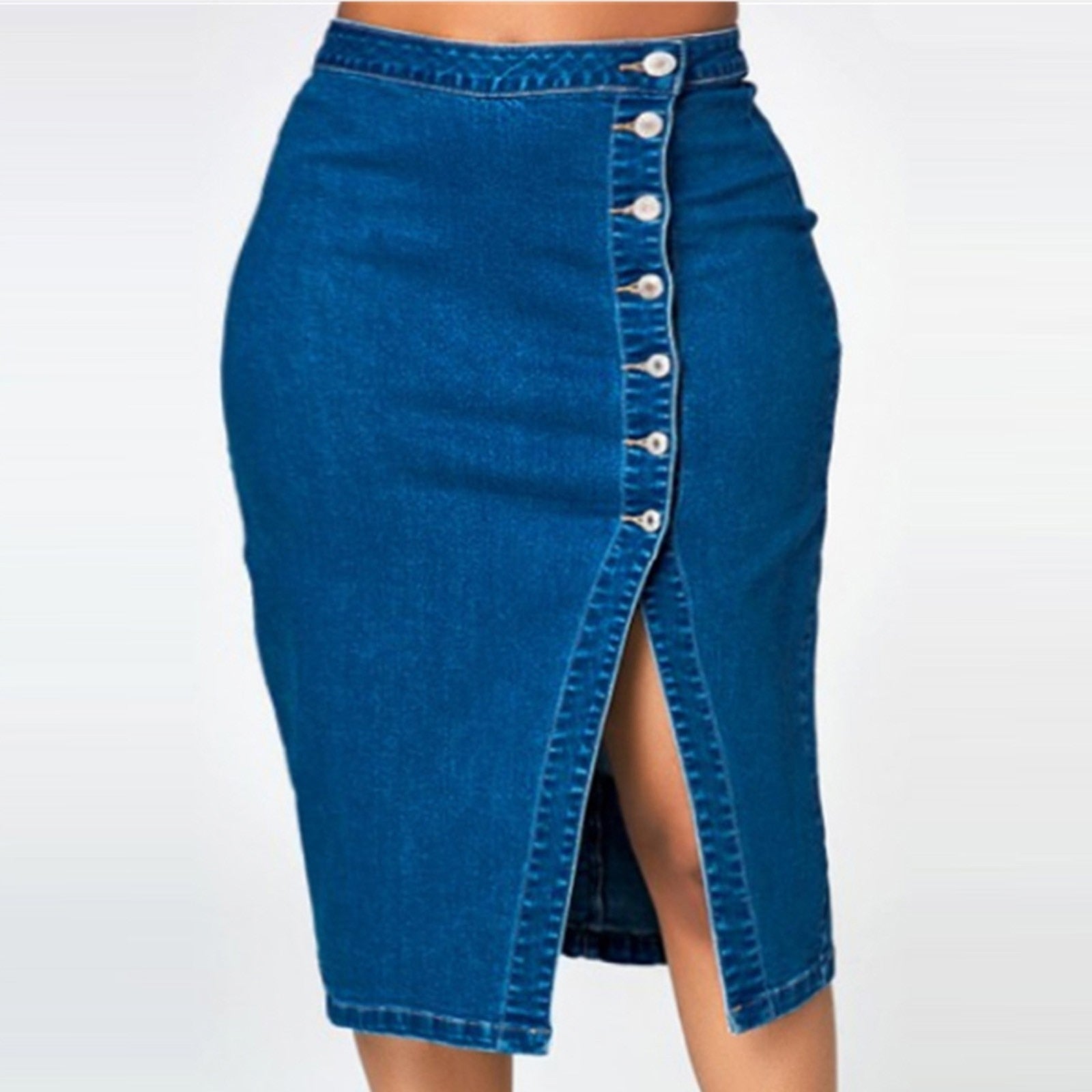 Vintage Button Long Skirt Denim
