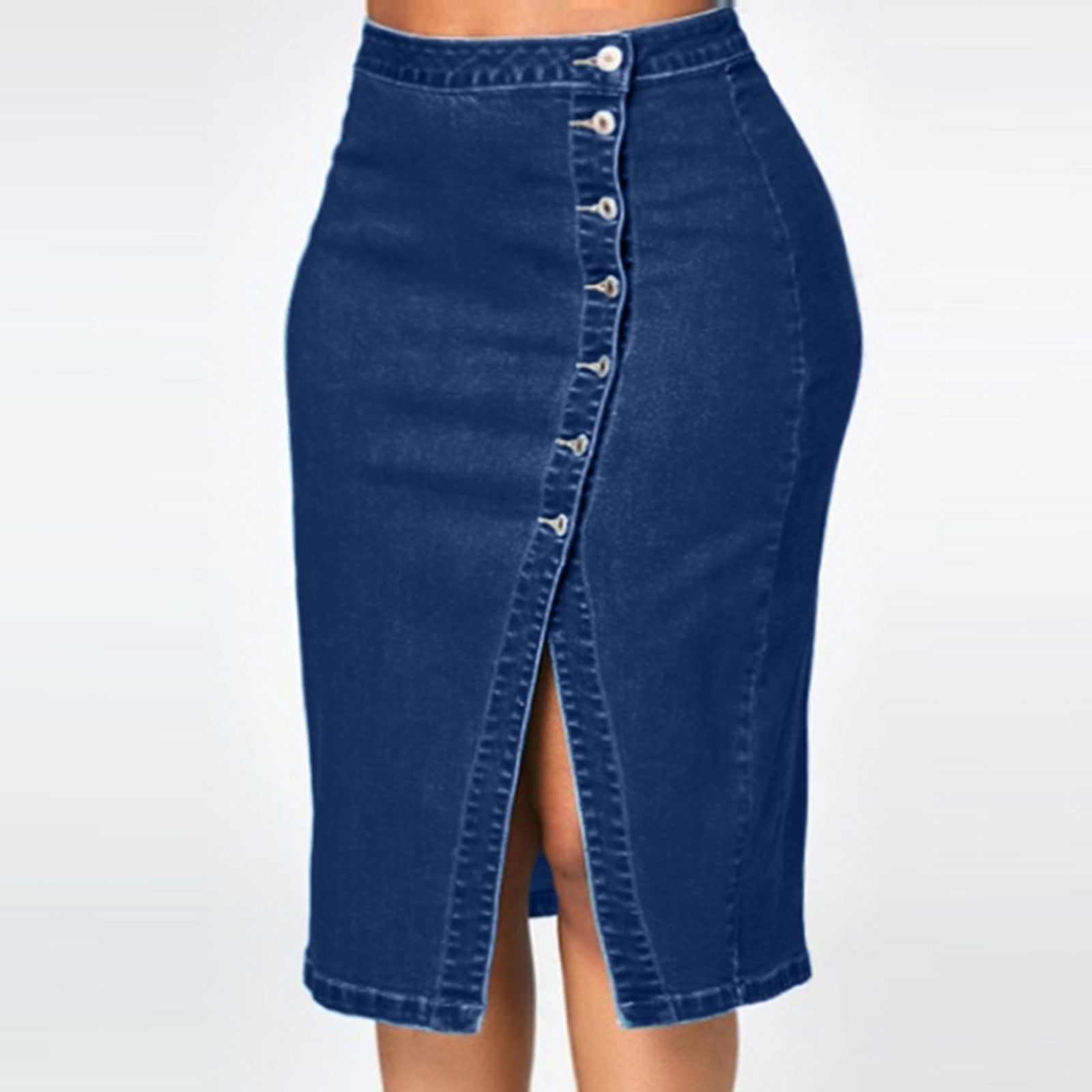 Vintage Button Long Skirt Denim