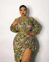 L-4XL Plus Size Full Sleeve Drawstring Irregular High Waist Dress