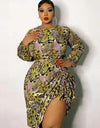 L-4XL Plus Size Full Sleeve Drawstring Irregular High Waist Dress
