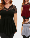 Floral Lace O-neck Three Quarter Tops Blouse - Fashion Damsel