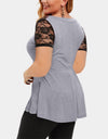 Floral Lace O-neck Three Quarter Tops Blouse - Fashion Damsel