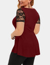 Floral Lace O-neck Three Quarter Tops Blouse - Fashion Damsel