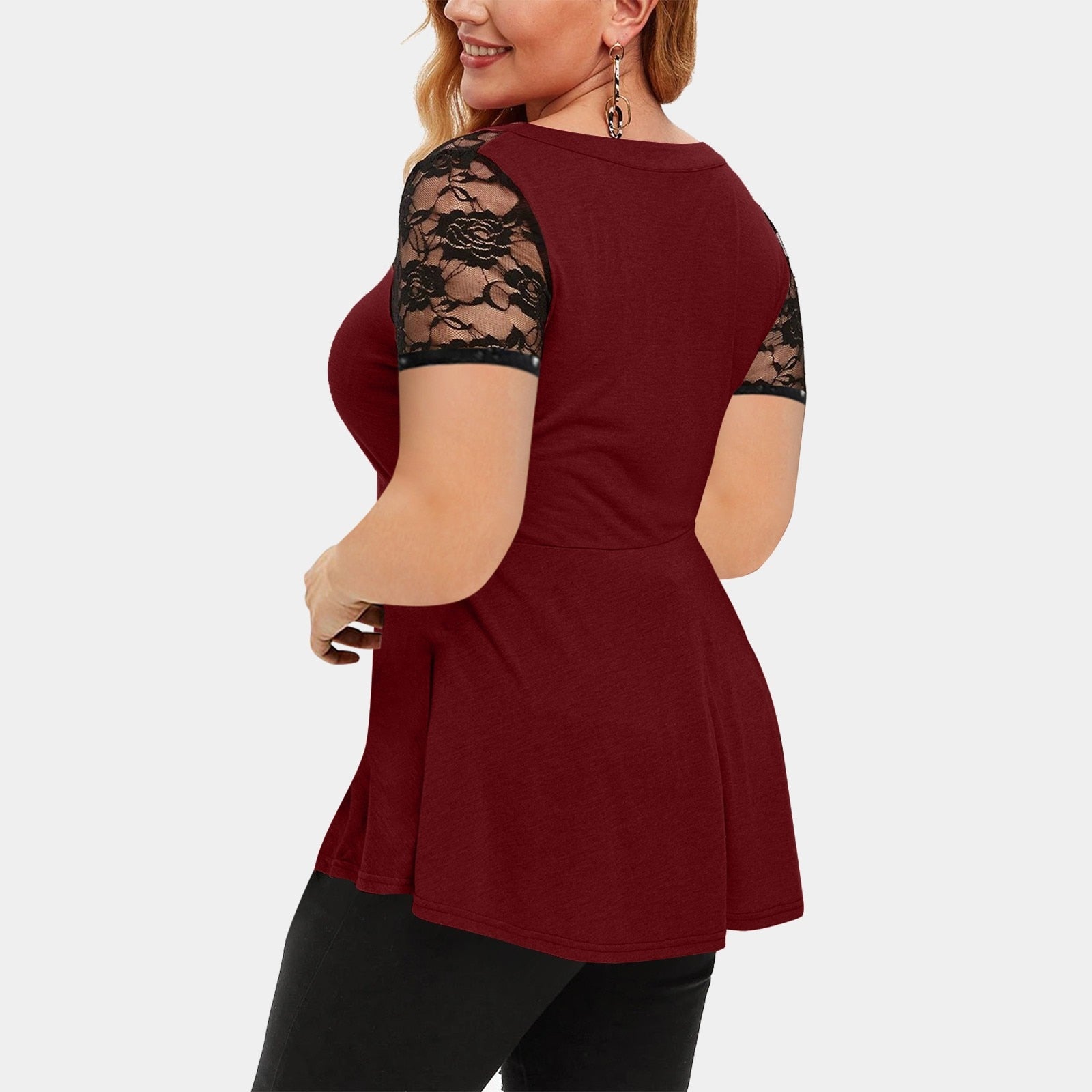 Floral Lace O-neck Three Quarter Tops Blouse - Fashion Damsel