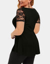 Floral Lace O-neck Three Quarter Tops Blouse - Fashion Damsel