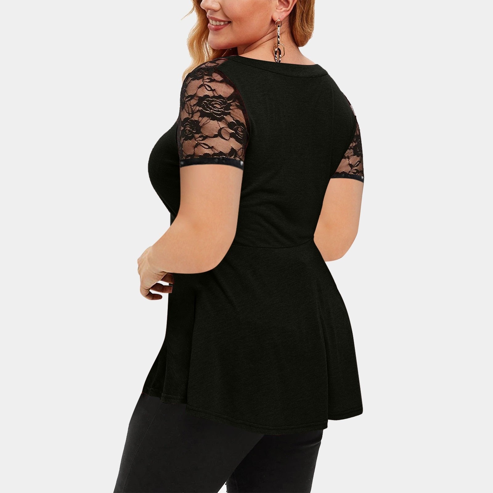Floral Lace O-neck Three Quarter Tops Blouse - Fashion Damsel