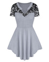 Floral Lace O-neck Three Quarter Tops Blouse - Fashion Damsel
