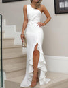 S-5XL Ruffled One Shoulder Sleeveless Elegant Long Dress - Fashion Damsel