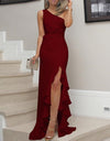 S-5XL Ruffled One Shoulder Sleeveless Elegant Long Dress - Fashion Damsel
