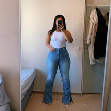 Load image into Gallery viewer, Curvy Plus Size Bell Bottom Denim Jeans
