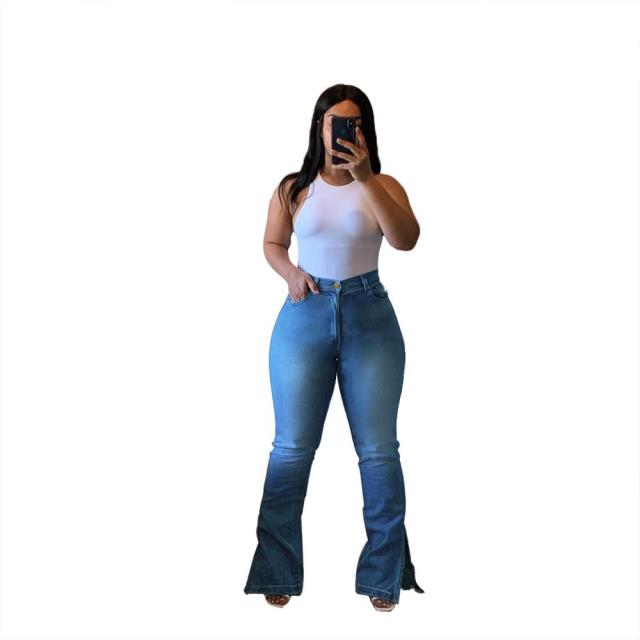 Curvy Plus Size Bell Bottom Denim Jeans