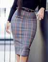 S-5XL Retro Classy High Waist Plaid Pencil Skirt