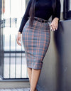 S-5XL Retro Classy High Waist Plaid Pencil Skirt