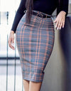 S-5XL Retro Classy High Waist Plaid Pencil Skirt