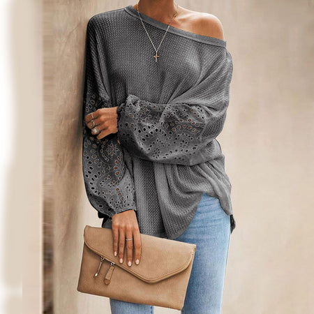 Hollow Out Lace Long Sleeve Casual Top