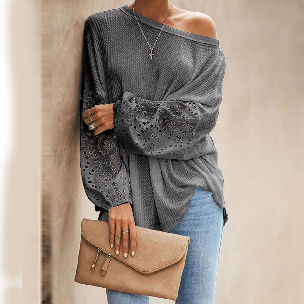Hollow Out Lace Long Sleeve Casual Top