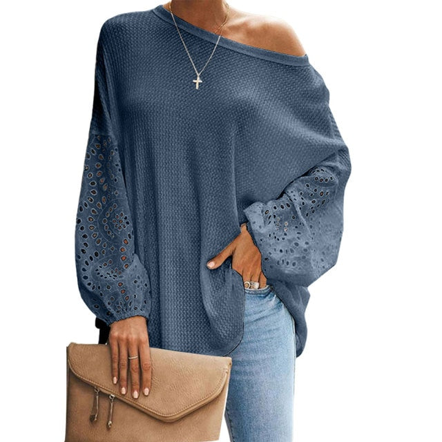 Hollow Out Lace Long Sleeve Casual Top