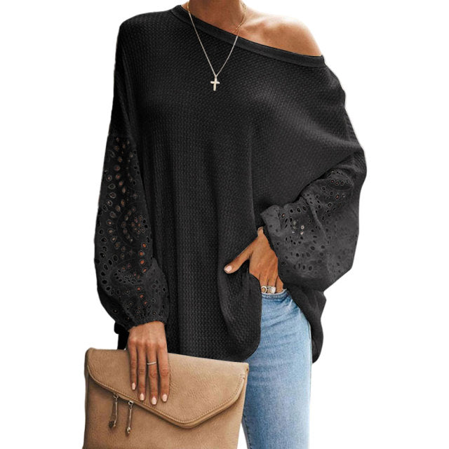 Hollow Out Lace Long Sleeve Casual Top