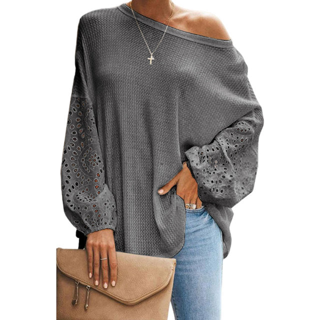 Hollow Out Lace Long Sleeve Casual Top