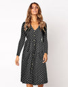 Autumn Polka Dot Long Sleeve Midi Dress - Fashion Damsel