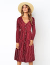 Autumn Polka Dot Long Sleeve Midi Dress - Fashion Damsel
