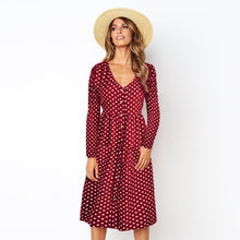 Cargar imagen en el visor de la galería, Autumn Polka Dot Long Sleeve Midi Dress - Fashion Damsel
