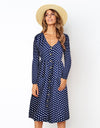 Autumn Polka Dot Long Sleeve Midi Dress - Fashion Damsel