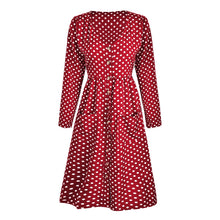 Cargar imagen en el visor de la galería, Autumn Polka Dot Long Sleeve Midi Dress - Fashion Damsel
